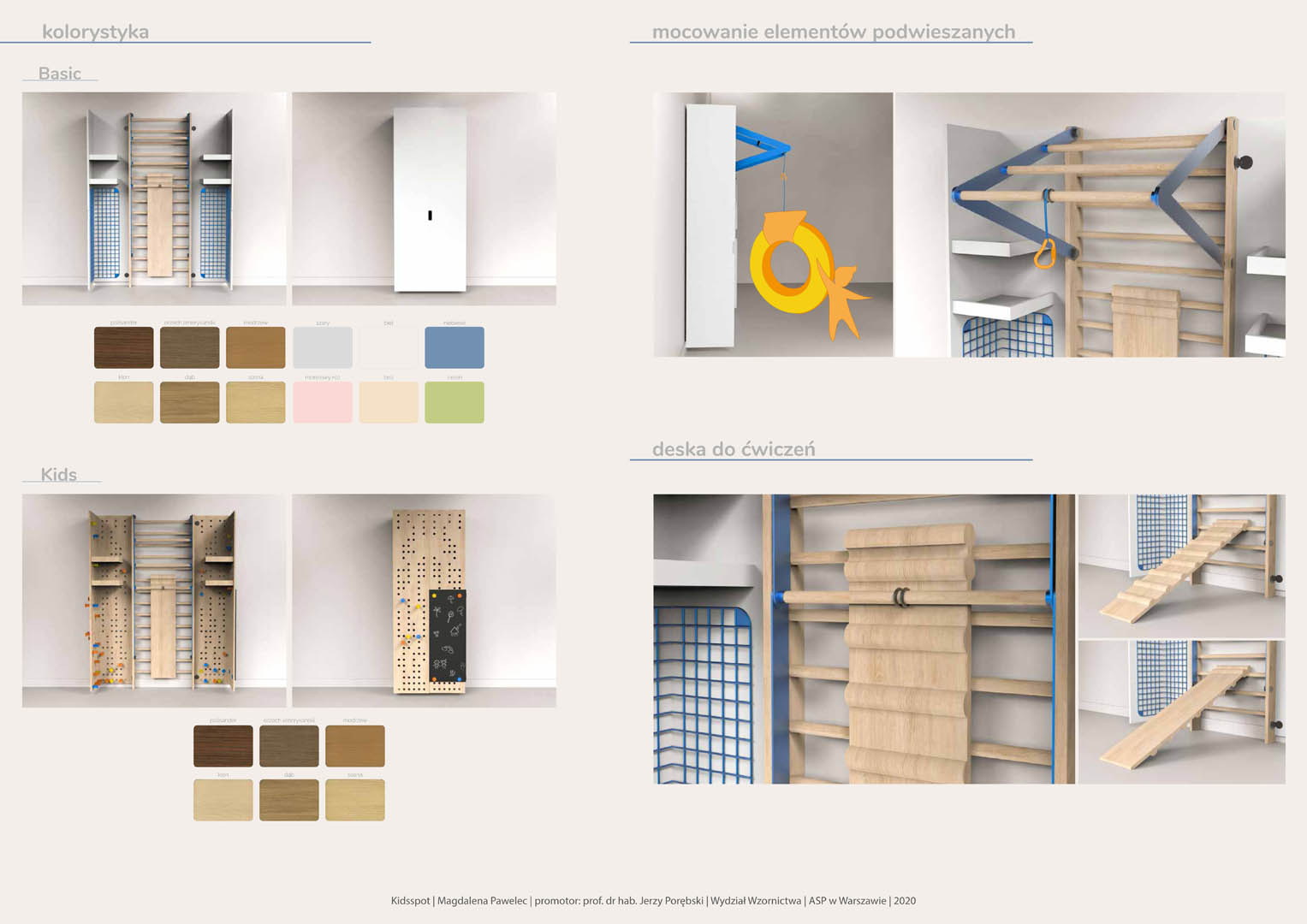 Kidsspot. Mebel do rehabilitacji dzieci w domu, Magdalena Pawelec. Dyplom magisterski, promotor: prof dr hab. Jerzy Porębski