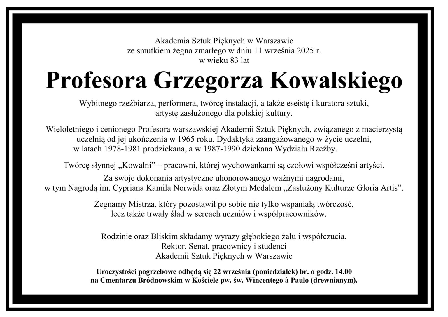 Nekrolog prof. Grzegorza Kowalskiego