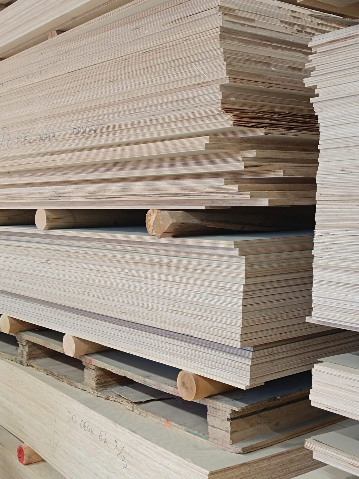 Studentki i studenci Eksperymentalnej Pracowni Drewna w zakładzie produkującym sklejki Paged Plywood w Piszu, fot. Paweł Jasiewicz