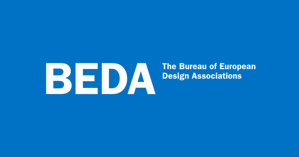 niebiesko-biała grafika BEDA (Bureau of European Design Associations)